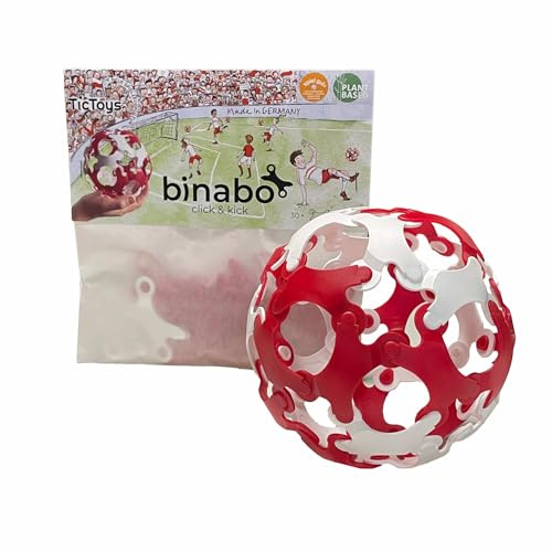 BINABO Click & Kick - Konstruktionsspielzeug Fußball-Set | Bauen deinen eigenen Ball | Kreatives Spiel für Fans | Flexibel, Robust & Öko-Freundlich | Ideal für Freestyle-Tricks (rot-Weiss)