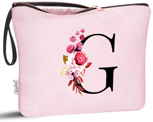 Vavabox Cadeau Trousse de Toilette Personnalisée A à Z, Tissu Premium & Fermeture Éclair Robuste, Idée Cadeau Fille Unique pour Mariée ou Demoiselle (G, Rose)
