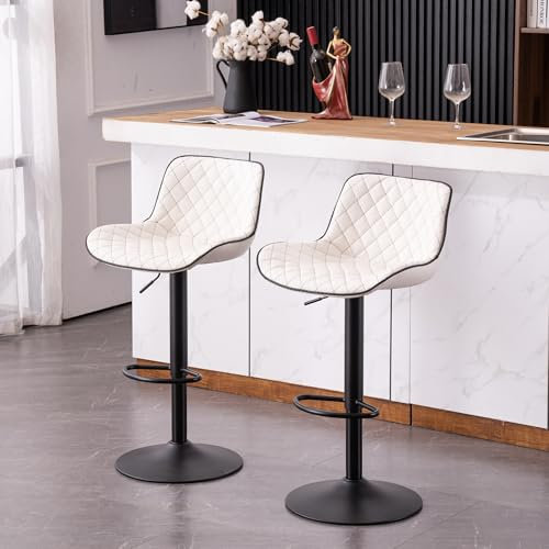 YOUNIKE Blanco Juego de 2 Modernos Taburetes de Bar Tapizados Giratorios y Ajustables de Altura para el Hogar, Bar, Cocina, Isla