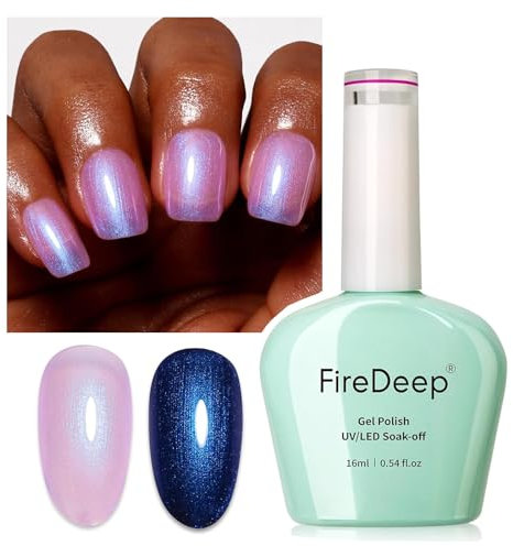 Firedeep Pearl Pink & Blue Mermaid Gel Polish - 16ML Glitter Pearlescent Shell Iridescent Shimmer Soak Off UV Gel Nail Polish for Salon or DIY at Home