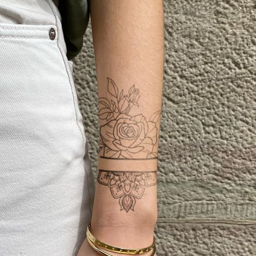 Inkster Tattoo - Rose und Mandala Tattoo - vegane & wasserfeste Temporäre Tattoos für Erwachsene - EU-Kosmetikzertifizierte Farbe - revolutionäres 2 Wochen Tattoo - Premium Klebetattoos & Fake Tattoo