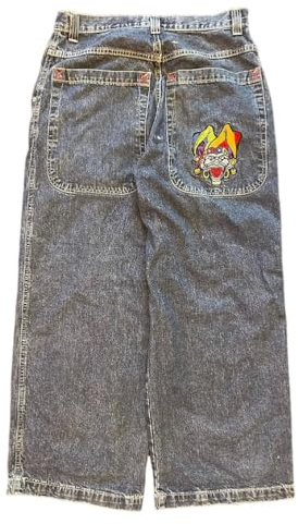 ORANDESIGNE Jeans Y2K Homme Taille Basse Printed Pants Pantalon Unisexe Pantalon Cargo Décontracté Imprimé Hippie Streetwear Z04 Bleu Clair M