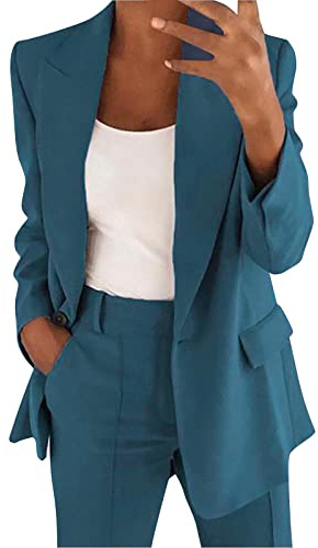 Sunnyuk 2024 Completo Estivo da Donna 2 Pezzi Risvolto Elegante Completo da Ufficio a Maniche Lunghe con Bottoni Giacca Formale Completo di Pantaloni Giacca per Matrimoni