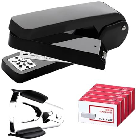 Sonwaha Tacker, Heftgerät 360° Drehbar Hefter mit 5000 Stück Heftklammern 24/6 und Heftklammerentferner Tacker Büro Heftgerät Stapler Klammeraffe Tucker Klammermaschine Büroset Schwarz