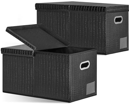 GRANNY SAYS Aufbewahrungsboxen mit Deckel Groß, 2 Stück Boxen Aufbewahrung mit Deckel, Faltbare Aufbewahrungsbox Kunstleder, Große Aufbewahrungsbox, Aufbewahrungskorb für Kleidung Spielzeug, Schwarz