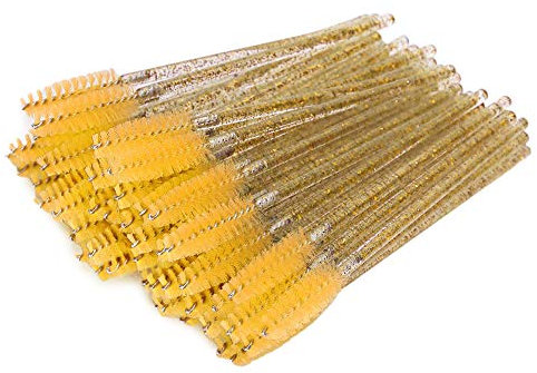 KOSDFOGE Mascara-Stäbe, 50 Stück Nylon-Make-up-Pinsel, Mascara-Stäbe, Wimpern-Augenbrauen-Einweg-Tragbarer Pinsel für Make-up-Wimpernverlängerungen, Augenbrauenspule für (Gelb)