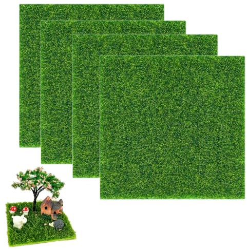 4 Pz Mini Erba Artificiale,Miniature Erba Decorazione,Erba Artificiale in Miniatura,Tappeto in Erba Sintetica Giardino,Erba Artificiale in Plastica Prato per Fai da Te Ornamento del Giardino,15x15cm
