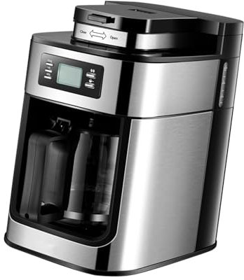 Kaffeemaschine, 1,2 L, Großes Fassungsvermögen, mit LED-Anzeige, Kaffeemühle, Kaffeemaschine für den Heimgebrauch, Cafés, Büros, Gewerbliche Nutzung (EU-Stecker)