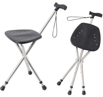 Gehstock mit Sitz – Tragbarer Klappstuhl aus Legierung, Stockstuhl, höhenverstellbarer Gehstock mit Sitz für Senioren, Gehstock mit Sitz für Balance und Unterstützung, bietet 130 kg Kapazität für