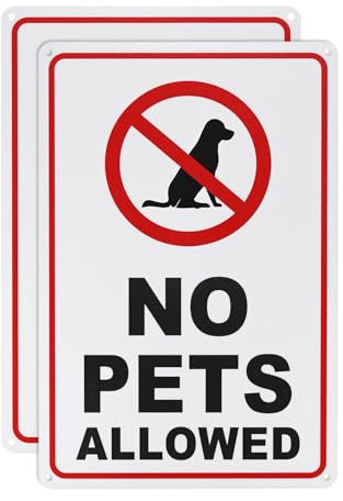 M METERXITY 2-Pack No Pets Allowed Sign, 12 x 8 Inch Rust Free No Dog Sign for Business Waterproof Aluminum Reflective for Courtyard/Pool [Black on White]
