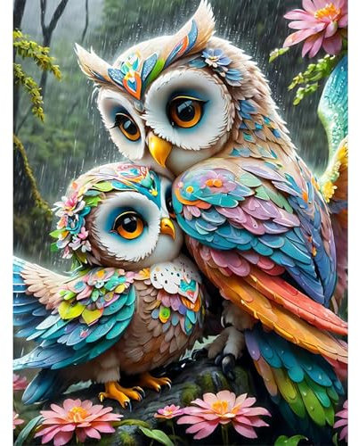 HEIBAGO Animaux Peinture par Numéros pour Adulte, Hibou Kit de Peinture à l'huile sur Toile Bricolage pour Débutants, Peinture à l'huile avec Pinceaux pour la Décoration d'intérieur,30X40cm
