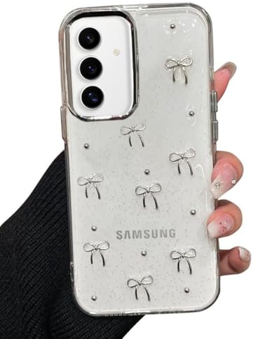 Riccase für Samsung Galaxy A36 5G/A56 5G Hülle Bling Glitzer 3D Schleifenknoten Klares Telefongehäuse, Stoßfest Transparent Weiches TPU Schützender Stoßfänger Niedliches Funkelndes