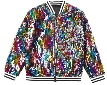 CHICTRY Glitzer Pailletten Jacke Kinder Mädchen Bomberjacke Streifen Patchwork Baseball College Jacke Langarm Sweatjacke Für Fasching Karneval Bunt 146-152