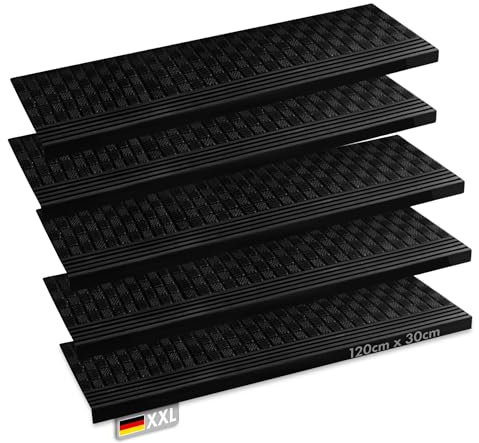 Floordirekt - Stufenmatte aus Gummi - 5er Set - Selbstklebend - wetterfeste & Rutschhemmende Treppenstufen Matten - Gummistufenmatte für Außen - Antirutschmatten -15 Modelle (Diamond XXL) 120 x 30cm