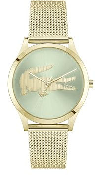 Lacoste Montre à Mouvement à Quartz Trois Aiguilles pour Femme Collection CROCODELLE avec Bracelet Milanais en Acier Inoxydable de Couleur Dorée - 2001417