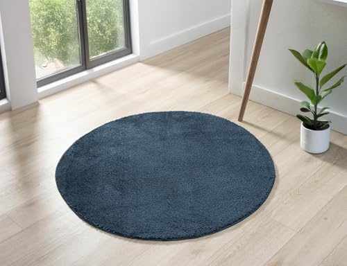 Comfy Washable Plain Non-Slip Round Area Rug, Navy, 100 cm Round