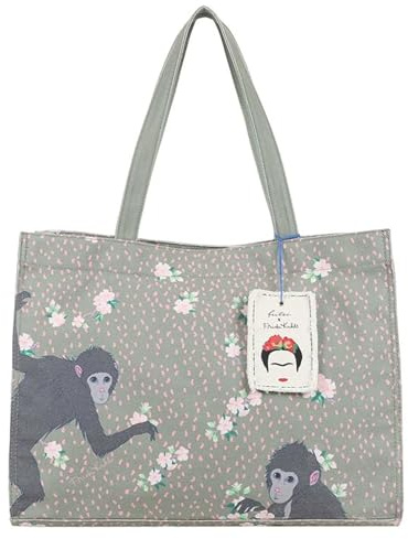Fritzi x Frida Kahlo Easy 01 Canvas Limited Shopper Schultertasche mit Reißverschluss für Alltag und Shopping 34 x 46,5 x 23 cm – Beige, Blau, Hellblau, Rot, Lila, Taupe, Grün, Koralle