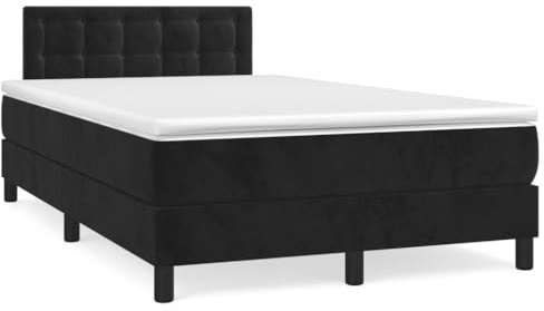 IKAYAA Boxspringbett mit Matratze 120 x 190 Bett mit LED Beleuchtung & Topper Boxspringbett 120 x 190 cm Bett mit Matratze und Lattenrost Bett komplett mit Kopfteil Samt-Schwarz-120 x 190 cm