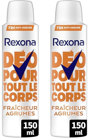 Rexona Deodorant für den ganzen Körper – Spray – 72 Stunden Schutz – Zitrusfrische – 2 x 150 ml