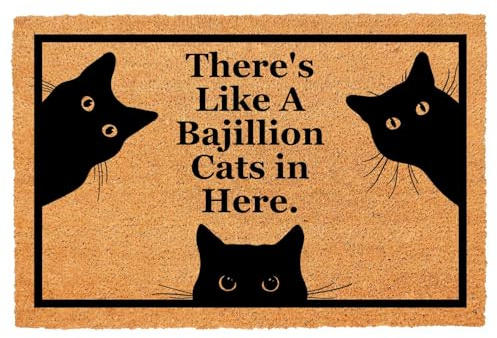 Funny Coir Doormat Welcome Mats with Heavy Duty Front Porch Patio Welcome Mats Entry Natural Coconut Brown Mat Novelty Gift Doormat 23.7 x 15.7 inch (Bajillion Cats)