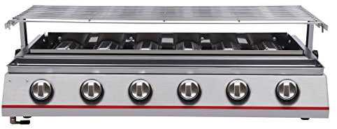 MJMLUCK Commercial Gas BBQ Griddle, 6 Burner LPG Outdoor Barbecue Grill, Adjustable Height Stainless Steel Tabletop Indoor Yakitori With Removable Net