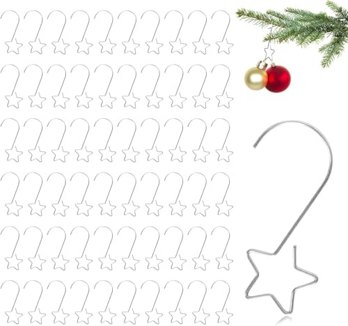 60 Stück Haken für Weihnachtskugeln Silber, Stern Förmige Kugelaufhänger S Haken für Weihnachtsbaumschmuck, Metall Baumhaken Aufhänger, Klein Weihnachtskugeln Haken für Weihnachtsbaum Deko