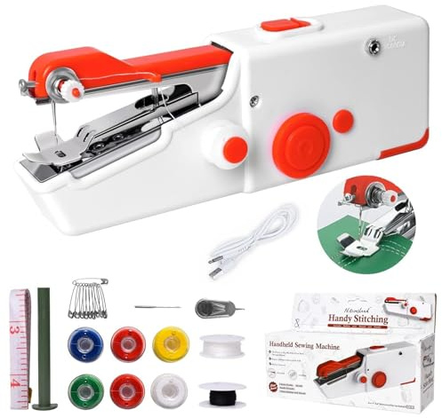 Handnähmaschine, SINZONeu® Mini Elektrische Nähmaschine Tragbar mit Dualem Strom, USB/Batteriebetrieb für Anfänger, Schnelle Reparatur von Kleidung, Stoffen, Reisen DIY