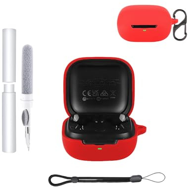 Silikon-Schutzhülle für EarFun Air Pro 4i-TW230 Earbuds, wasserdicht, stoßfest, Kratzfest, abwaschbar, mit Reinigungsstift und Aufhängeclip,Rot