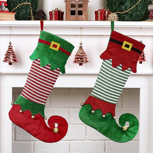 DAJASD Nikolausstrumpf, 2 Stück 56 cm Weihnachtsstrumpf, Nikolausstiefel zum Befüllen, Weihnachtsstrumpfe Elfen Groß, Nikolausstiefel Weihnachtsdeko für Weihnachtsbaum, Kamin,Ornamente