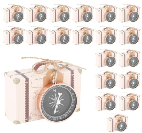 Set Di 20 Mini Scatole Vintage Immagazzinaggio in Carta Kraft, Scatole Caramelle Creative, Valigie Da Viaggio Con Bussola Ed Etichette Carta Kraft, Per Bomboniere Decorazioni Viaggio E Matrimon (Oro)