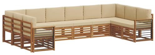 vidaXL Sofagarnituren 10 pcs Natur und Beige Massivholz Akazie, Moderner Garten-Sofa-Sectional, Robustes Lounge-Set, perfekte Möbel für Deine Terrassen-Entspannung