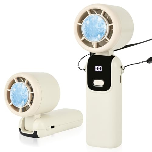 Mini ventilateur portable avec refroidissement à glace, 4000 mAh, rechargeable, turbo, ventilateur personnel pour voyage, bureau et extérieur, câble de charge de type C intégré et écran LED