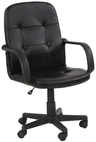 MIADOMODO® Bürostuhl mit Armlehne - höhenverstellbar, mit Polsterung und Rollen, Kunstleder, Schwarz-Ergonomischer Drehstuhl, Chefsessel, Schreibtischstuhl, Computerstuhl, Office Stuhl