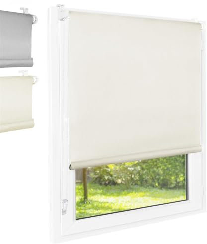 FOXX Thermo Rollo [FÜR Fenster OHNE Bohren] 95x220 cm Creme/Innenrollo Blickdicht als Sichtschutz/Klemmfix Montage/Für Schlafzimmer, Wohnzimmer, Küche, Büro, Kinderzimmer