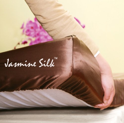 Jasmine Silk 100% Maulbeere 19 mm, Charmeuse Seide, (mocca) , Spannbetttuch/ Bettlaken , doppelt, 140 x 190 cm, 26 cm