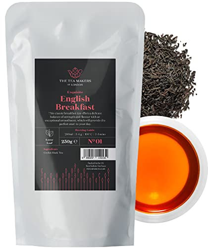 English Breakfast Tea Loose Leaf - Sri Lankan Ceylon Tea Leaves with Full-Bodied Briskness & Warm, Toasted Caramel Notes - Easy to Brew Black Tea by The Tea Makers of London 250g
