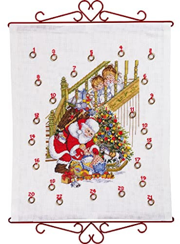 MARUSSIA Eva Rosenstand Wandbehang Kreuzstich Set Adventskalender, Weihnachtsmann mit Kinder, Zählmuster, 40x50cm