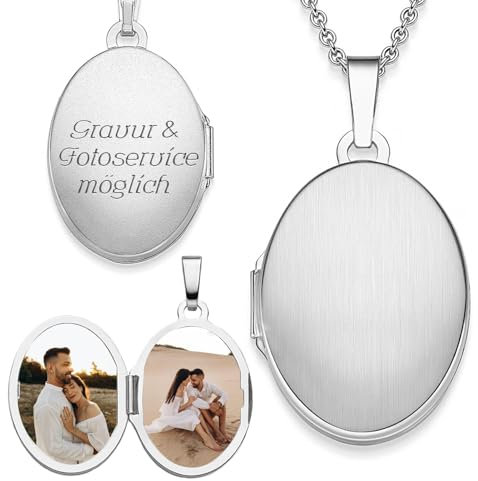 Medaillon oval zum Öffnen für Bilder Silber 925 | Kette Damen Medallion mit Bild | Foto Amulett Anhänger antik Vintage | Halskette Herzkette mit Gravur