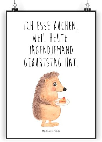 Mr. & Mrs. Panda Poster Igel Kuchenstück DIN A3 - Geschenk, Backen Geschenk, Wanddeko Bild, Bild, Tiermotive, Gute Laune, Essen Spruch, Wanddeko,