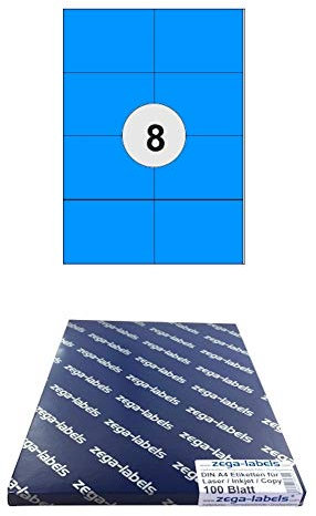 800 Etiketten 105 x 74 mm BLAU selbstklebend auf DIN A4 Bögen (2x4 Etiketten DIN A7) - 100 Blatt Pack - Universell für Laser/Inkjet/Kopierer einsetzbar - 105x74 8-teilig