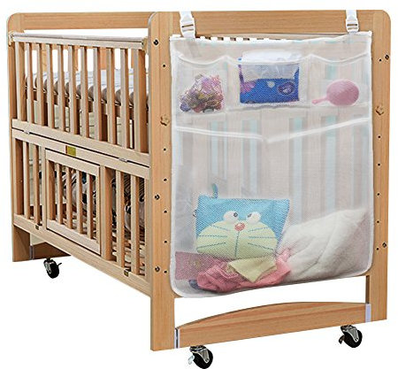 Baby Windel Organizer für Kindergarten, Hängende Windel Aufbewahrungstasche für Babybett, 4 Taschen Windel Zubehör, Kinderbett Tuch Spielzeug ordentlich Krippe Organizer