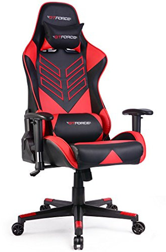 GTFORCE PRO ST RECLINING SPORTS RACING GAMING OFFICE DESK PC CAR FAUX LEATHER CHAIR (Red)