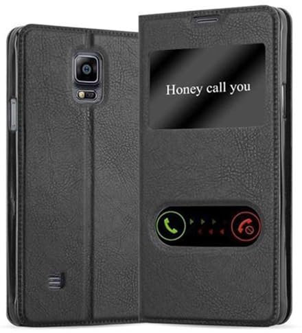 cadorabo Coque pour Samsung Galaxy Note 4 en Noir COMÈTE - Housse Protection avec Stand Horizontal et Deux Fenêtres - Portefeuille Etui Poche Folio Case Cover