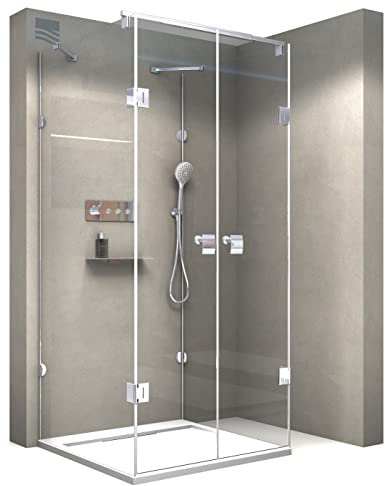 BERNSTEIN - Cabine de douche murale forme en U 120x80x195cm + Receveur, Verre trempé ESG 8mm anticalcaire, Profilés Chrome - EX412 DELUXE