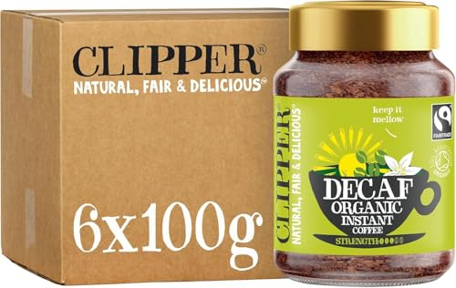 Clipper Organic Fairtrade Decaf Instant Coffee 6 x 100g | Bulk Buy for Home & Catering, Decaf Gourmet Coffee, Sustainable Fairtrade Organic Coffee by Clipper Teas, Ethically Sourced