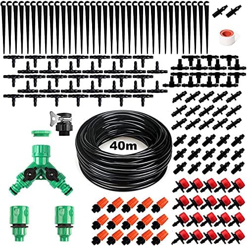 Queta Kit d'Irrigation Goutte à Goutte avec 40M Tuyau et 158 pcs Micro Irrigation Goutteur Réglable Système d'Irrigation d'Arrosage pour Jardin Plantes Culture en Serre Refroidissement par Atomisation