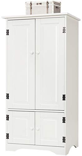 DREAMADE Aufbewahrungsschrank, 4 türiger Standschrank mit 2 verstellbaren Einlegeböden, Mehrzweckschrank für Schlafzimmer, Wohnzimmer, Büro, Küche, 58.5 X 31.4 X 123 cm, antik (Weiß)