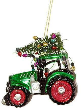 itsisa Baumschmuck Traktor mit Tannenbaum - Baumkugel für Landwirte, Weihnachtsdeko, Christbaumkugel