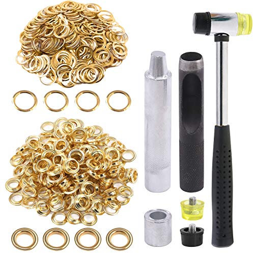 Glarks 124 ojales dorados de 1/2 pulgada con juegos de herramientas, 120 ojales con 4 herramientas de instalación para tela, lienzo, cortina, ropa, reparación y decoración de cuero