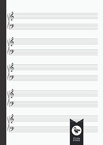 Notenheft für Klavier A4: Keyboard | Orgel | Notizbuch | 110 Seiten - 55 Blatt | 5 Doppelsysteme pro Seite | Mit Violinschlüssel und Basschlüssel | DIN A4